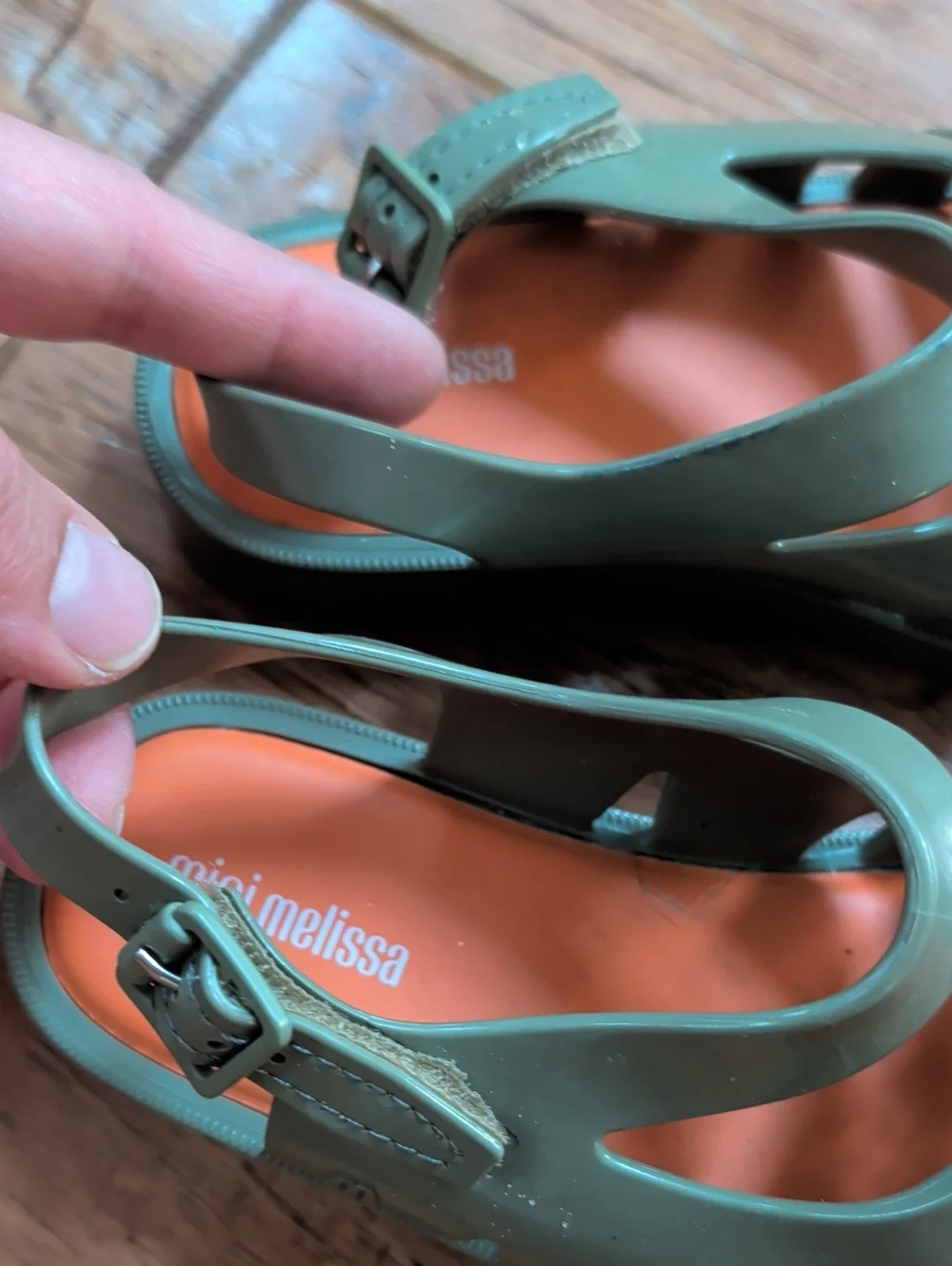 Mini Melissa Olive Green Jelly Fisherman Sandals with Orange Insole